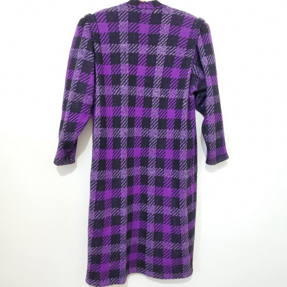 St. John for Neiman Marcus Plaid Purple Wool Knit Long Cardigan Coat Sz 10 VTG - Picture 3 of 8